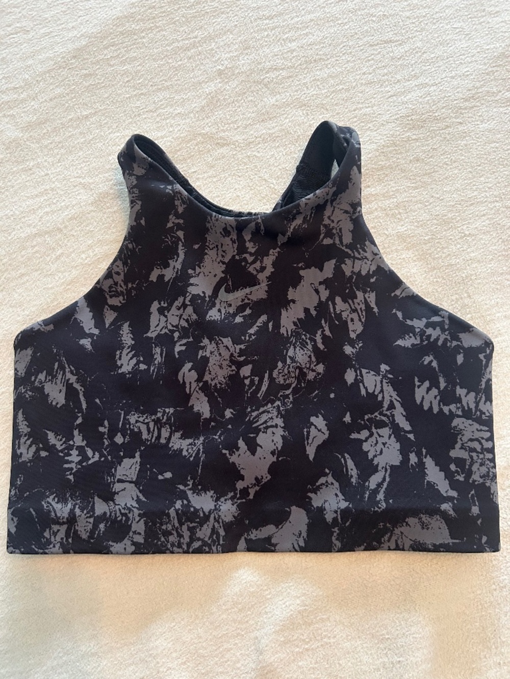 Nike One Dri\-FIT Strappy Sports Bra Black Gray Print Small